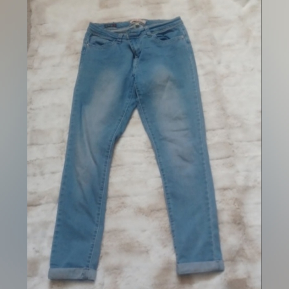 Soft white wash denim cuffed at the bottom